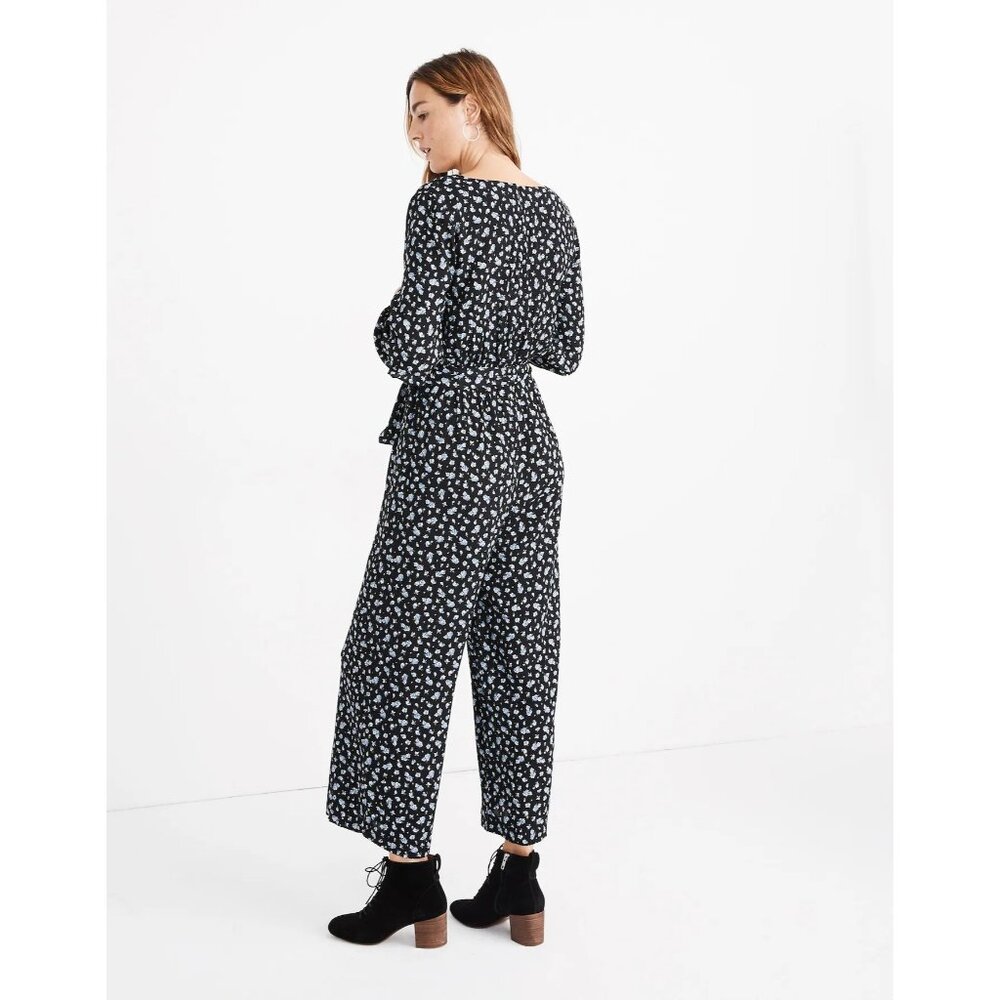 Madewell Ruffle-Sleeve Tie-waist Jumpsuit in Baby’s Breath True Black Sz L NWOT - Picture 2 of 7